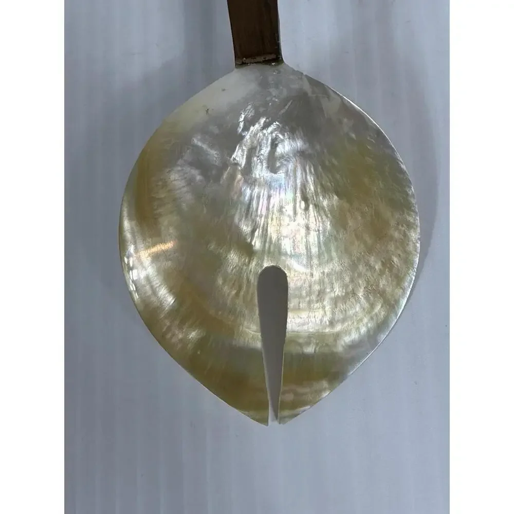 Vintage Mother‎ Of Pearl Salad Serving Spoon With Wood Handle Large MCM